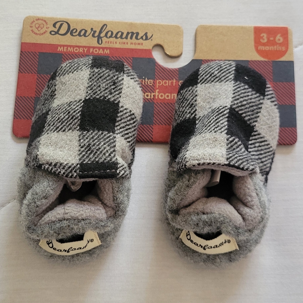 Dearfoams Plaid Baby Booties - Black and Gray